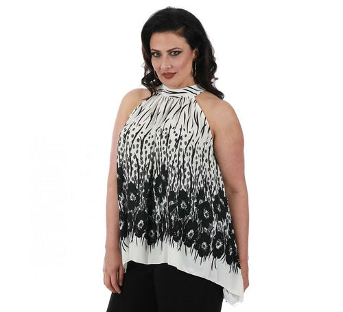 Trapeze Printed Top w/Uneven Hem 3531048C