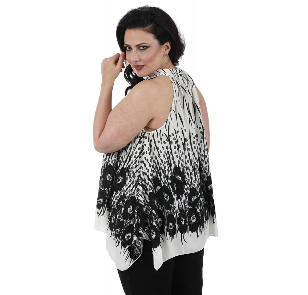 Trapeze Printed Top w/Uneven Hem 3531048C