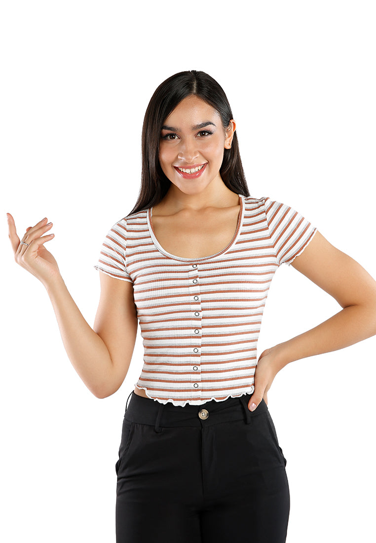 button up striped casual top