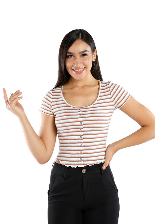 button up striped casual top