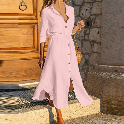 Turn Down Collar Single Breasted Shirt Dress