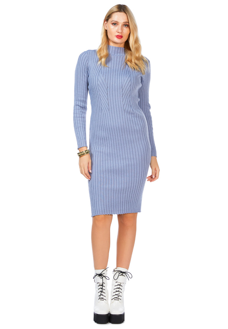 full sleeved rib knit bodycon dress
