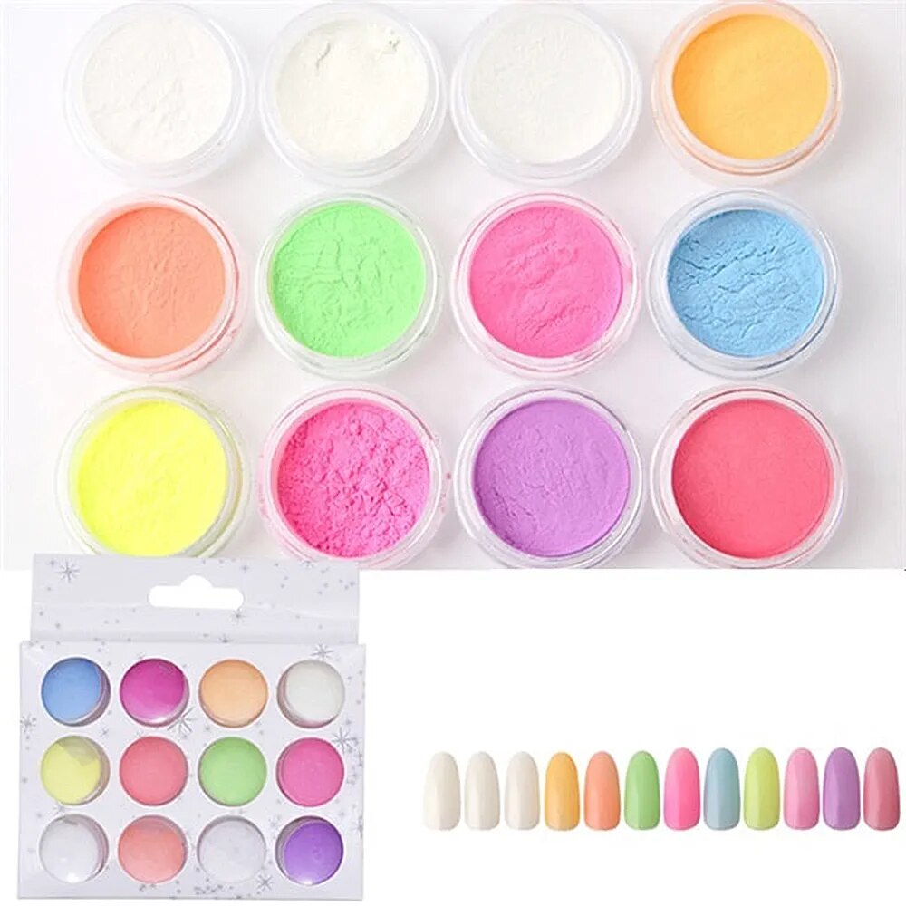 12 Boxes/Set Glow In Dark Glitter Nail Phosphorescent Powder Pigment Luminous Shining Halloween Christmas Nail Art Decorations