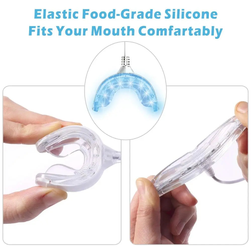 Hot! Portable Smart Cold Blue light LED Tooth Whitener Device Oral Whitening Gel Kit 2 Ports For Android IOS Teeth Bleaching