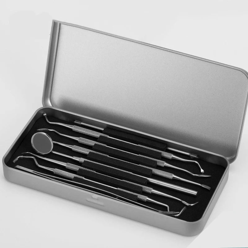6Pcs Stainless Dental Tool Set Dentist Tooth Clean Hygiene Picks Mirror Kit Oral Health Tooth Cleaning Inspection Tartar Cleaner