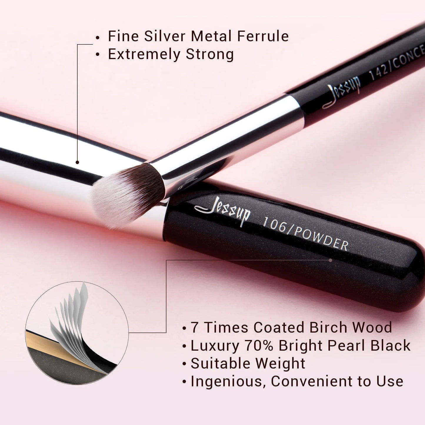 Jessup Professional Makeup Brushes Set 25pcs Natural-Synthetic Foundation Powder Eyeshadow Make up Brush Blushes Black T175