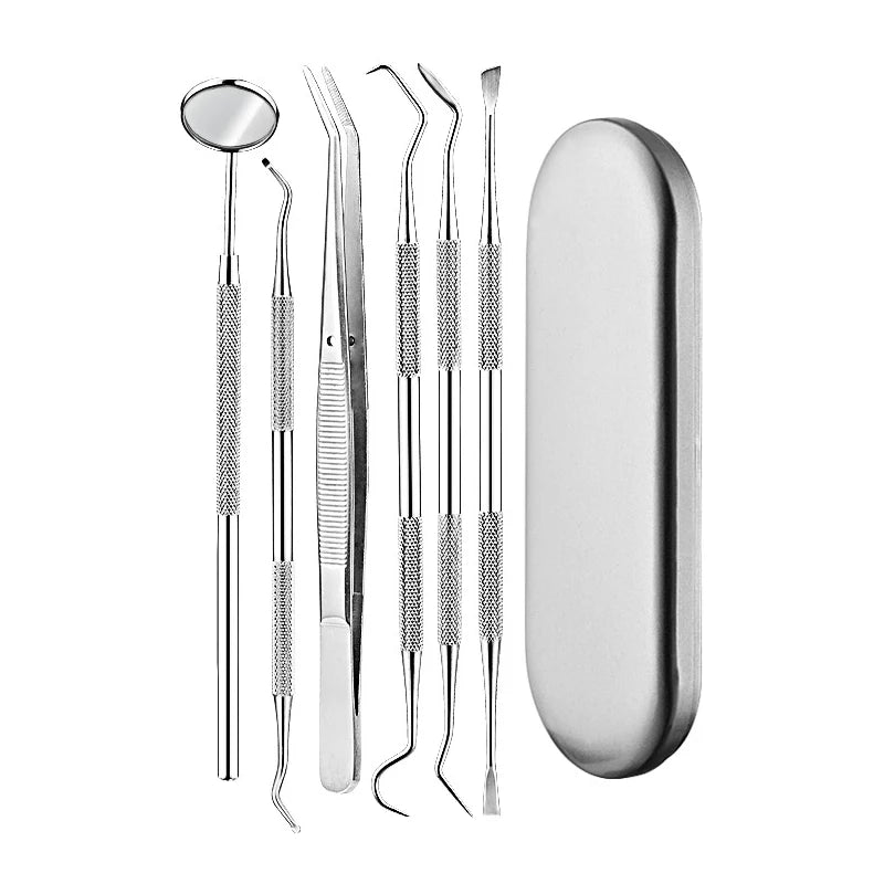 6Pcs Stainless Dental Tool Set Dentist Tooth Clean Hygiene Picks Mirror Kit Oral Health Tooth Cleaning Inspection Tartar Cleaner