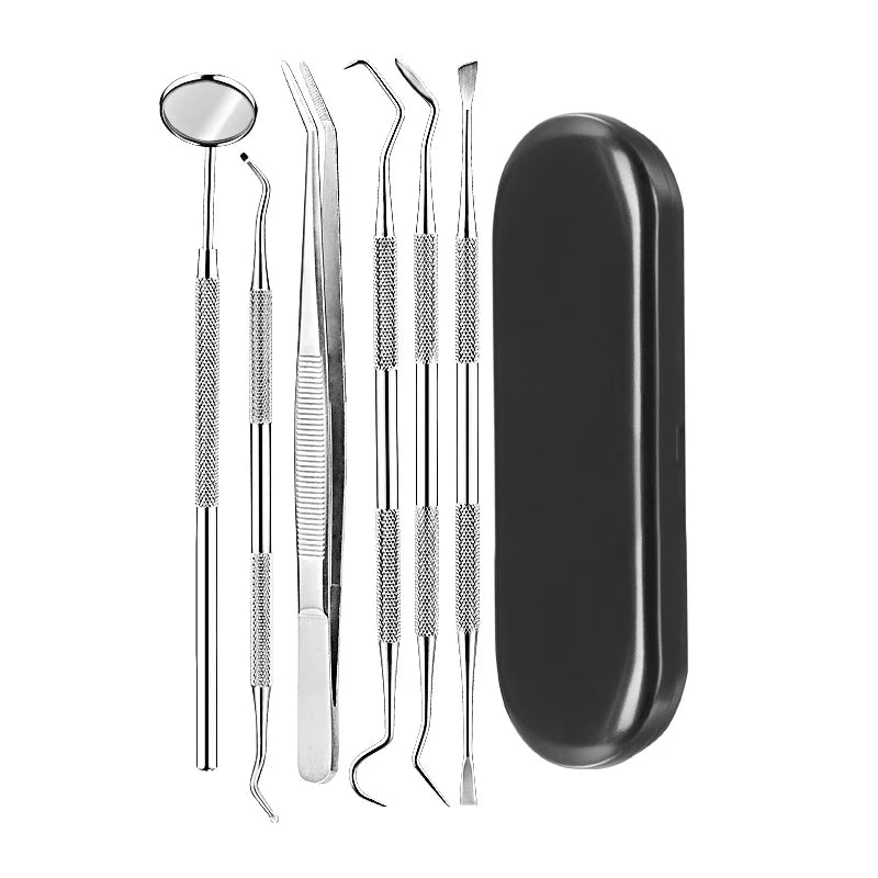 6Pcs Stainless Dental Tool Set Dentist Tooth Clean Hygiene Picks Mirror Kit Oral Health Tooth Cleaning Inspection Tartar Cleaner