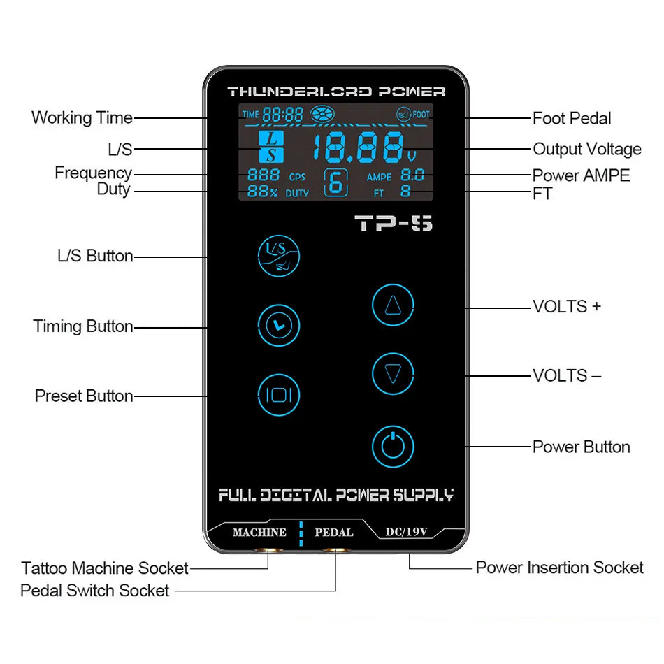 Professional Tattoo Power Supply Digital LCD Touch Screen Tattoo Power Supply for Rotary Tattoo Machine TP-5 Tattoo Power Supply