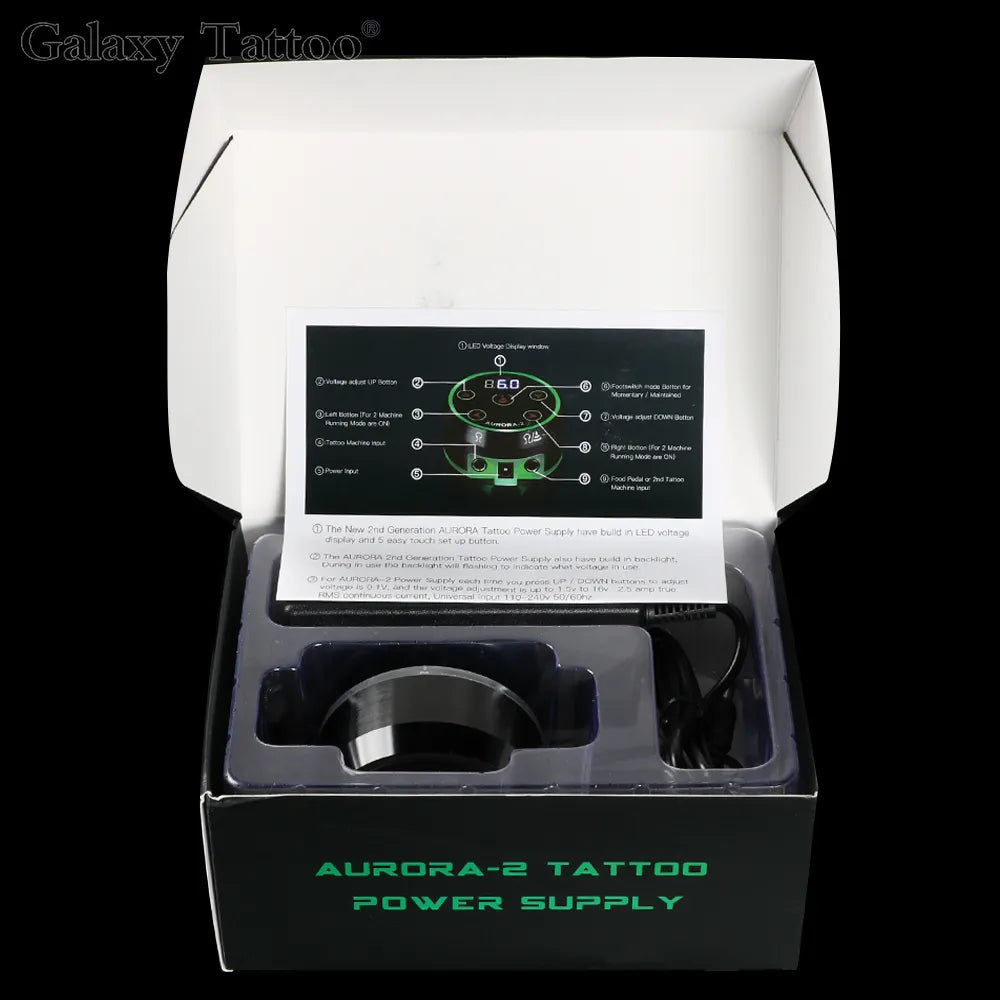 Mini Tattoo Pen Power Supply Aurora2 LCD Power Supply Green Colorful Voltage With Adapter For Rotary Tattoo Pen and Coil Machine