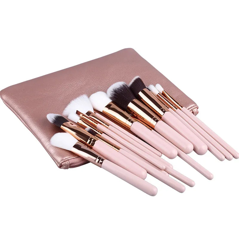 15pcs Pink Makeup Brushes Set Pincel Maquiagem Powder Eye Kabuki Brush Complete Kit Cosmetics Beauty Tools with Leather Case