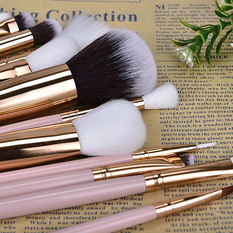 15pcs Pink Makeup Brushes Set Pincel Maquiagem Powder Eye Kabuki Brush Complete Kit Cosmetics Beauty Tools with Leather Case