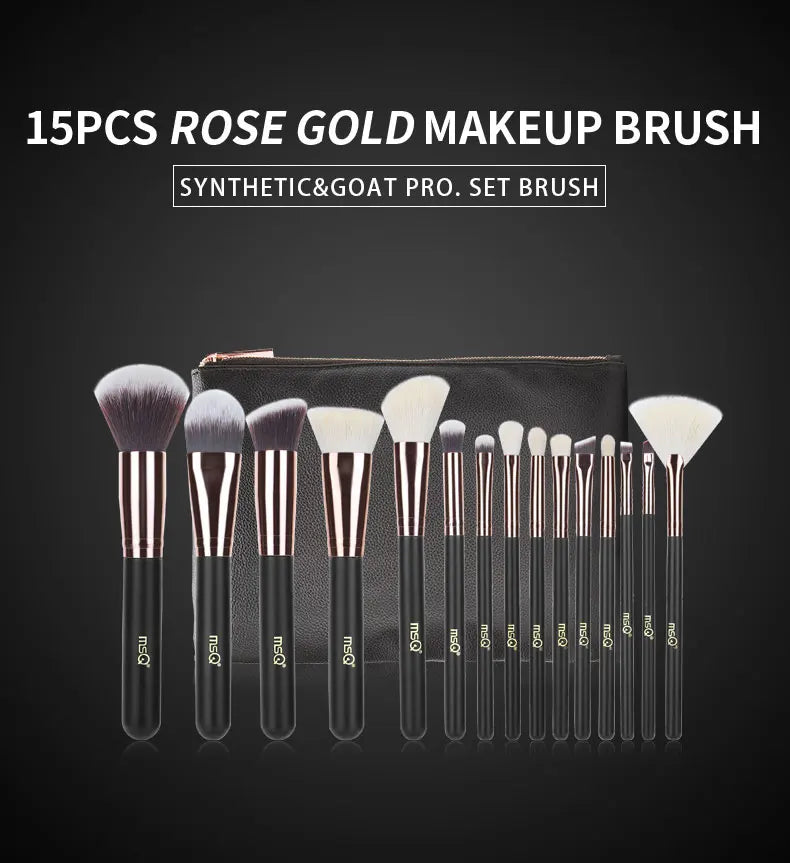 MSQ Rose Gold 7PCS 15PCS Makeup Brushes Set Powder Foundation Eyeshadow Make Up Brush Kits Natural & Synthetic Hair Makeup Tools