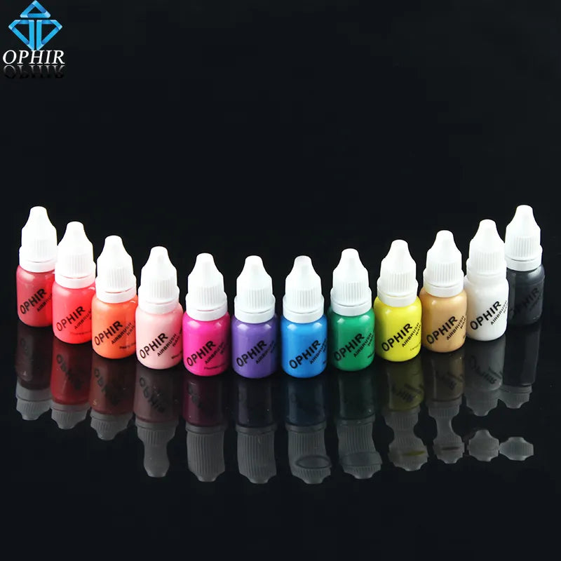 OPHIR Acrylic Water Inks Airbrush Nail Ink for Nail Art Polish 10ML/Bottle Temporary Tattoo 12 Colors Pigment for Choosing_TA098
