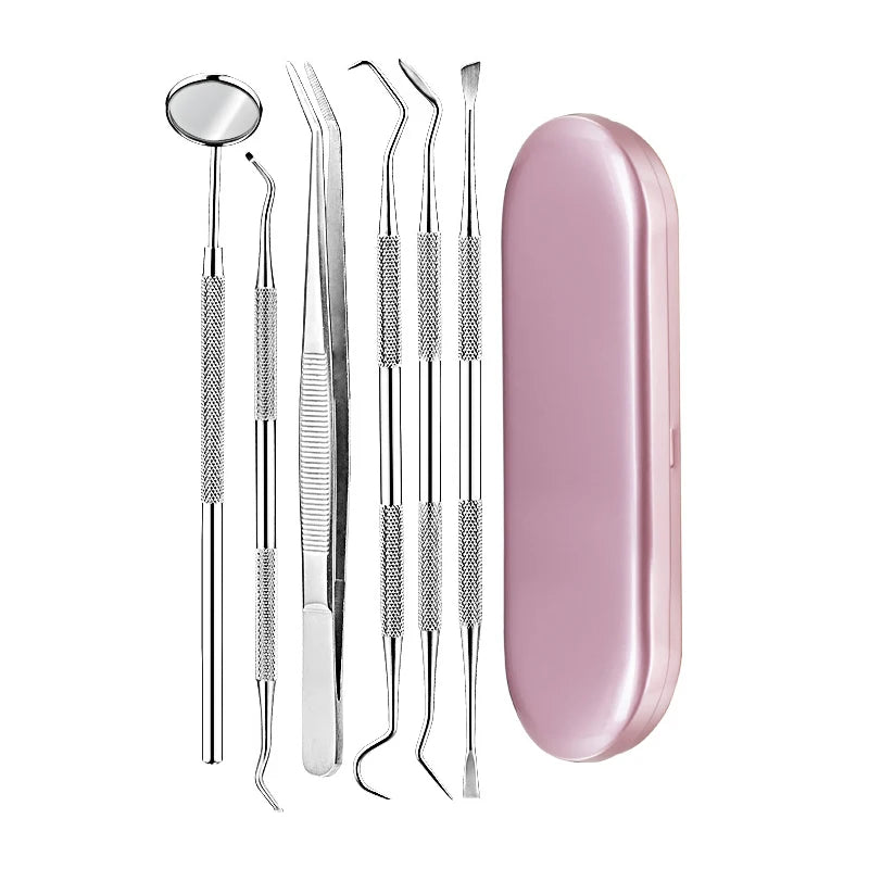 6Pcs Stainless Dental Tool Set Dentist Tooth Clean Hygiene Picks Mirror Kit Oral Health Tooth Cleaning Inspection Tartar Cleaner
