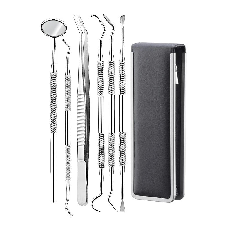 6Pcs Stainless Dental Tool Set Dentist Tooth Clean Hygiene Picks Mirror Kit Oral Health Tooth Cleaning Inspection Tartar Cleaner