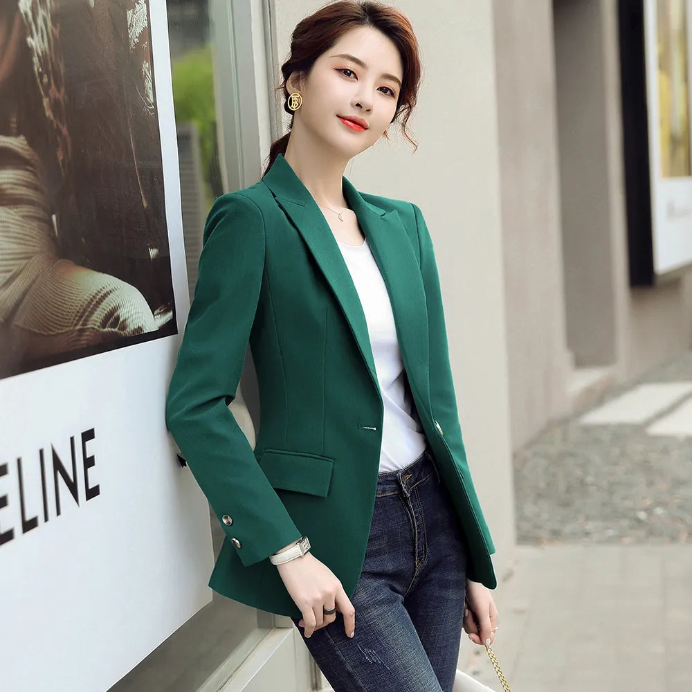 HIGH QUALITY Fashion 2020 Design Blazer Jacket Women's Green Black Blue Solid Tops For Office Lady Wear Size S-4XL