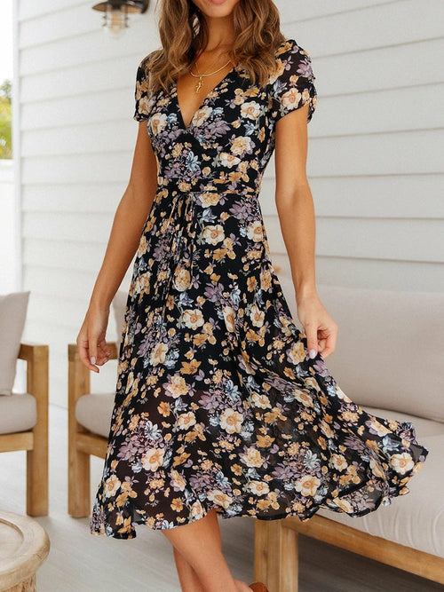 Short Sleeve Chiffon Long Dress