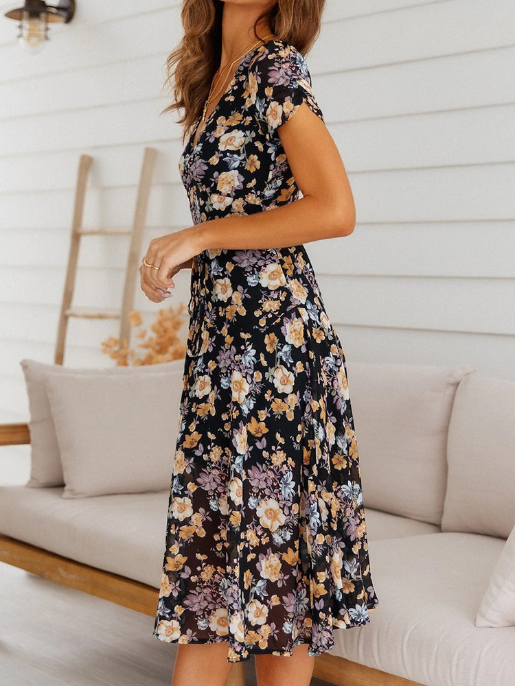 Short Sleeve Chiffon Long Dress