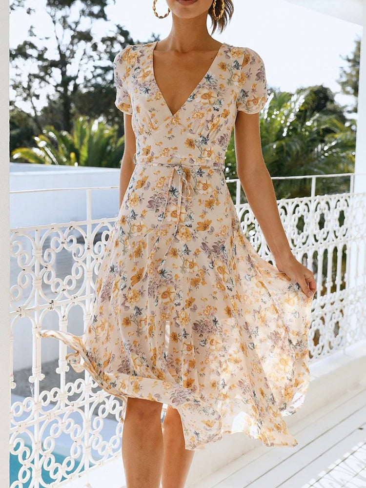 Short Sleeve Chiffon Long Dress