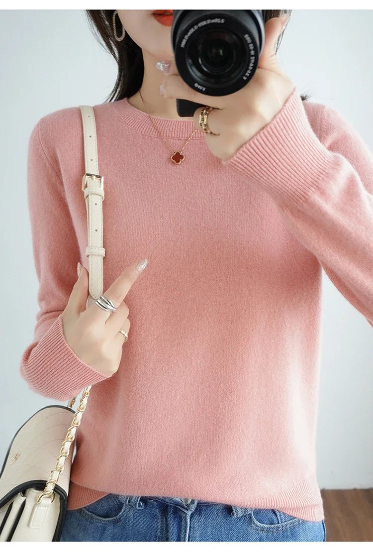 Autumn And Winter Cashmere Sweater Women's Crew Neck Pullover Casual Knitted Top Women's Short Undercoat Fashion 18 Colors
