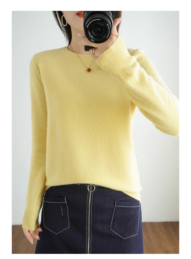 Autumn And Winter Cashmere Sweater Women's Crew Neck Pullover Casual Knitted Top Women's Short Undercoat Fashion 18 Colors