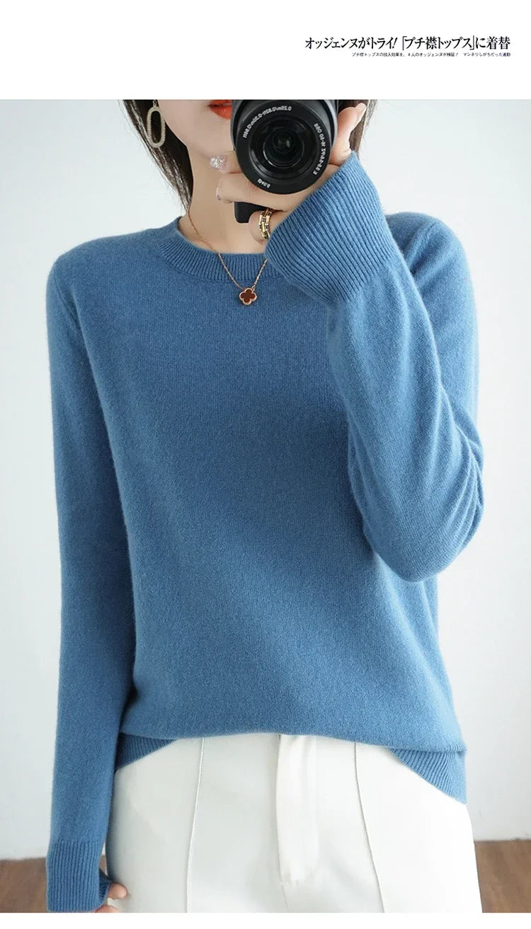 Autumn And Winter Cashmere Sweater Women's Crew Neck Pullover Casual Knitted Top Women's Short Undercoat Fashion 18 Colors
