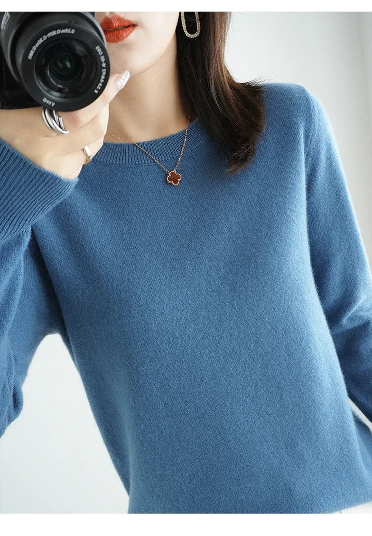 Autumn And Winter Cashmere Sweater Women's Crew Neck Pullover Casual Knitted Top Women's Short Undercoat Fashion 18 Colors