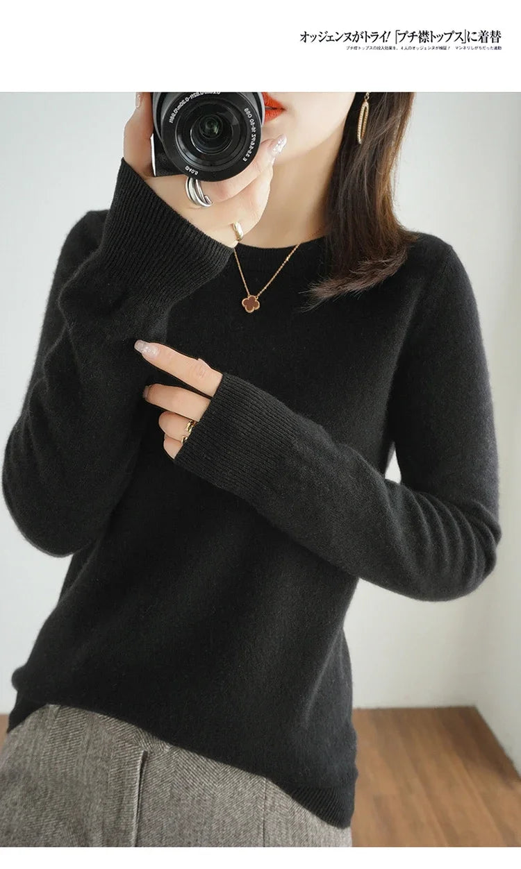 Autumn And Winter Cashmere Sweater Women's Crew Neck Pullover Casual Knitted Top Women's Short Undercoat Fashion 18 Colors
