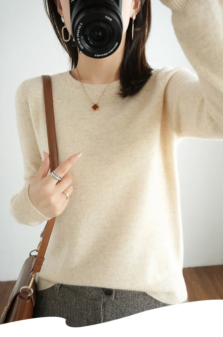 Autumn And Winter Cashmere Sweater Women's Crew Neck Pullover Casual Knitted Top Women's Short Undercoat Fashion 18 Colors