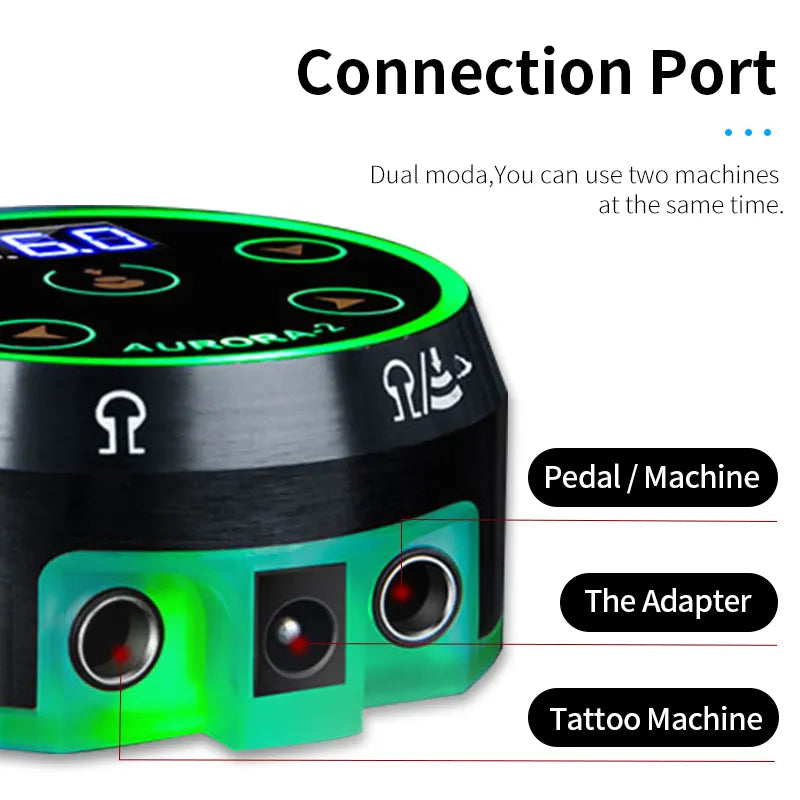 Mini Tattoo Pen Power Supply Aurora2 LCD Power Supply Green Colorful Voltage With Adapter For Rotary Tattoo Pen and Coil Machine
