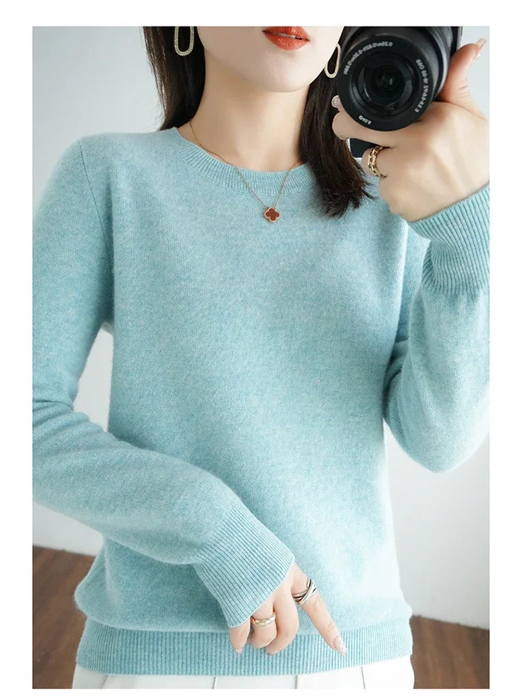 Autumn And Winter Cashmere Sweater Women's Crew Neck Pullover Casual Knitted Top Women's Short Undercoat Fashion 18 Colors