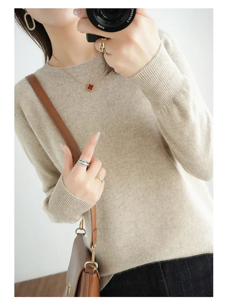 Autumn And Winter Cashmere Sweater Women's Crew Neck Pullover Casual Knitted Top Women's Short Undercoat Fashion 18 Colors