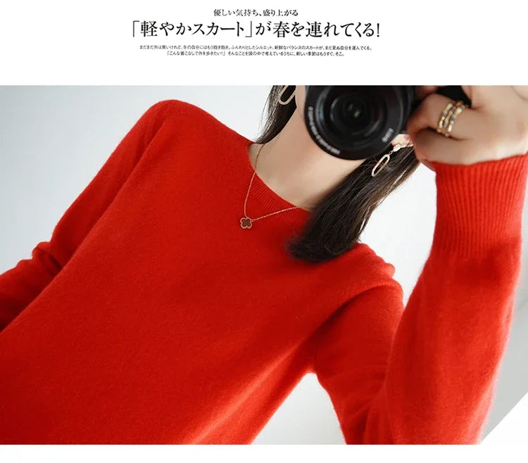 Autumn And Winter Cashmere Sweater Women's Crew Neck Pullover Casual Knitted Top Women's Short Undercoat Fashion 18 Colors