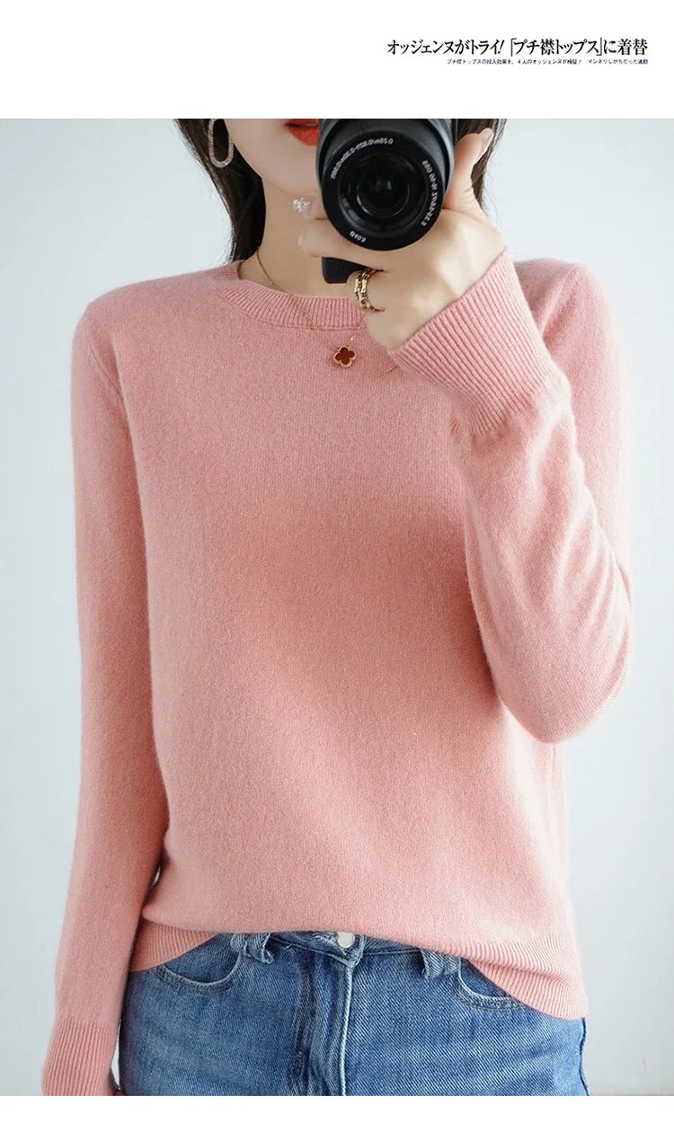 Autumn And Winter Cashmere Sweater Women's Crew Neck Pullover Casual Knitted Top Women's Short Undercoat Fashion 18 Colors