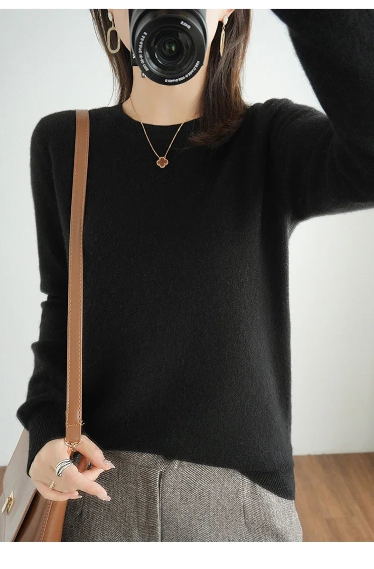 Autumn And Winter Cashmere Sweater Women's Crew Neck Pullover Casual Knitted Top Women's Short Undercoat Fashion 18 Colors