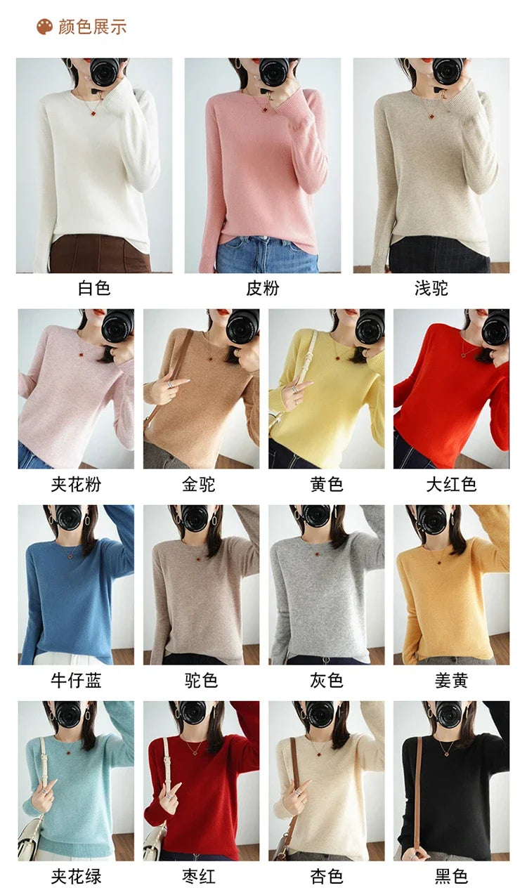 Autumn And Winter Cashmere Sweater Women's Crew Neck Pullover Casual Knitted Top Women's Short Undercoat Fashion 18 Colors