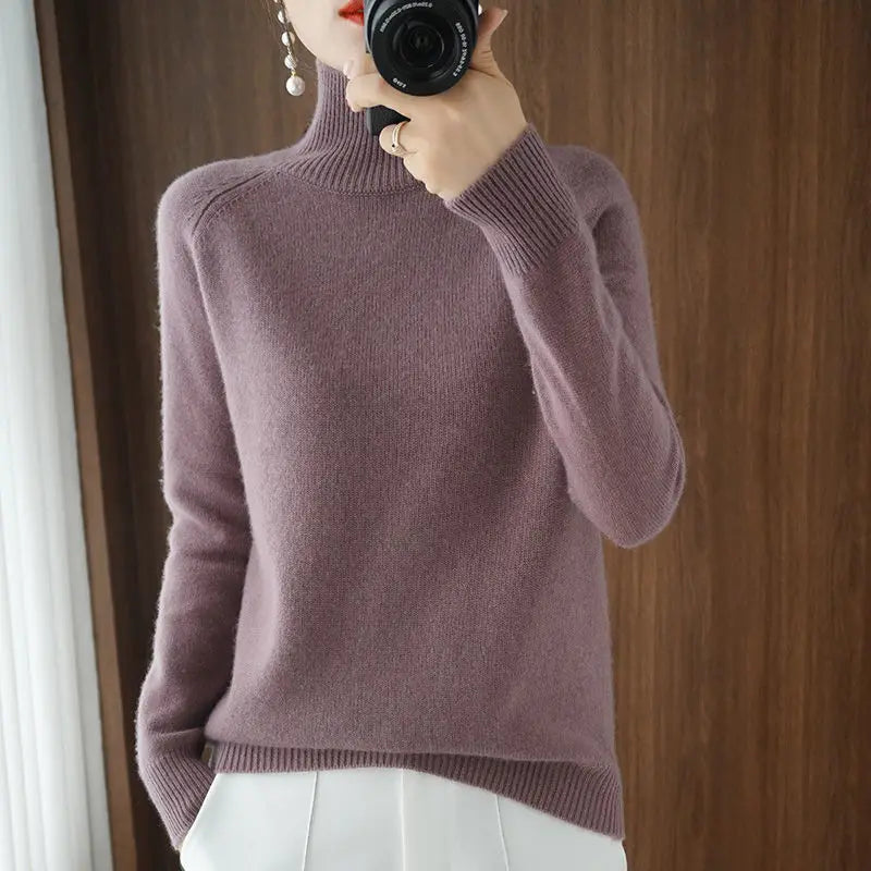 Women Turtleneck Sweater 2022 Fall Winter Sloid Color Cashmere Sweaters Jumper Female Casual Long-sleeved Bottoming Pullover