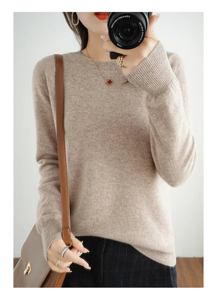 Autumn And Winter Cashmere Sweater Women's Crew Neck Pullover Casual Knitted Top Women's Short Undercoat Fashion 18 Colors