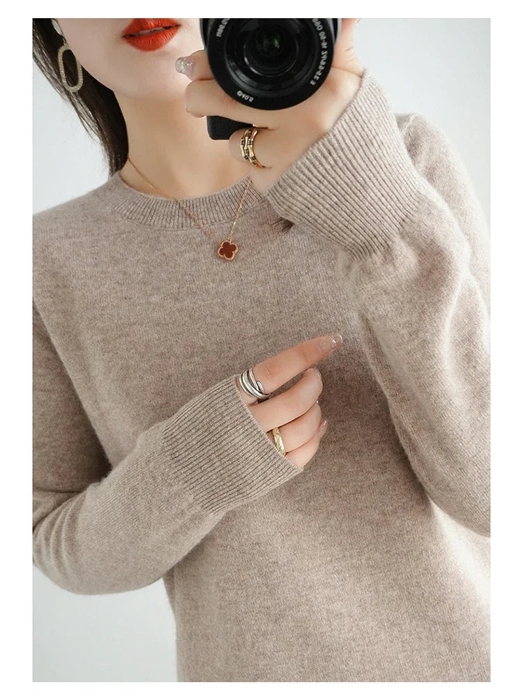 Autumn And Winter Cashmere Sweater Women's Crew Neck Pullover Casual Knitted Top Women's Short Undercoat Fashion 18 Colors