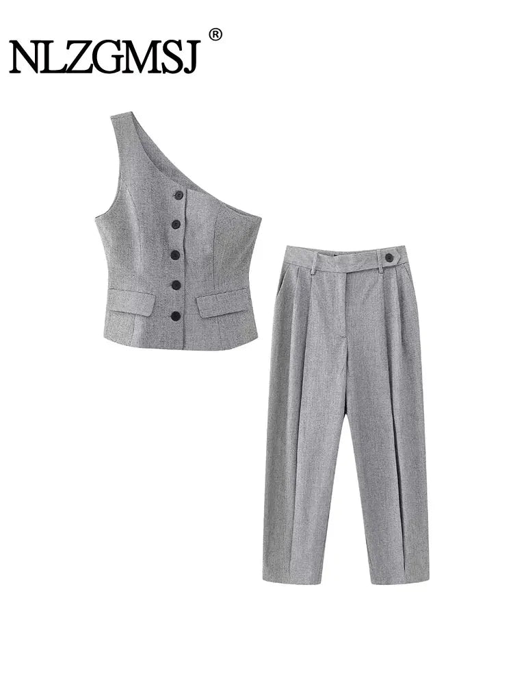 TRAF 2023 Autumn Women's Suit Pants Sets For Women Asymmetric Vest +