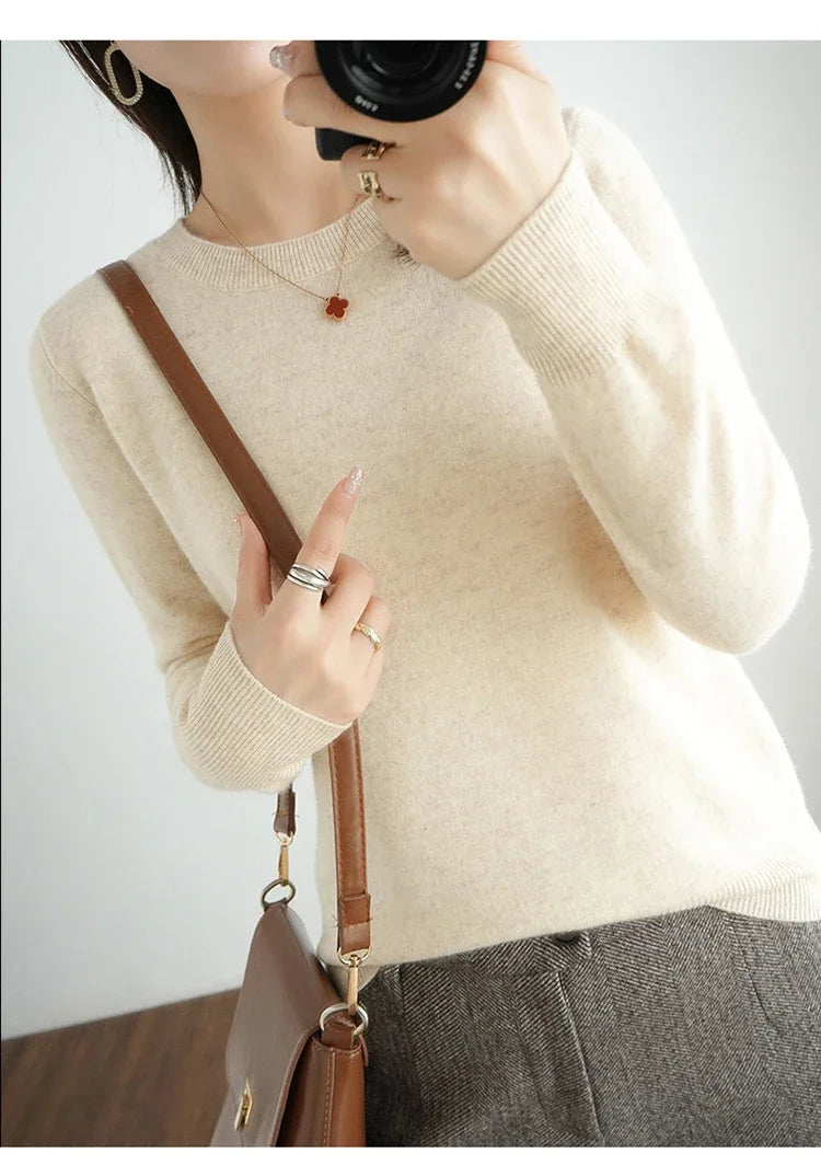 Autumn And Winter Cashmere Sweater Women's Crew Neck Pullover Casual Knitted Top Women's Short Undercoat Fashion 18 Colors