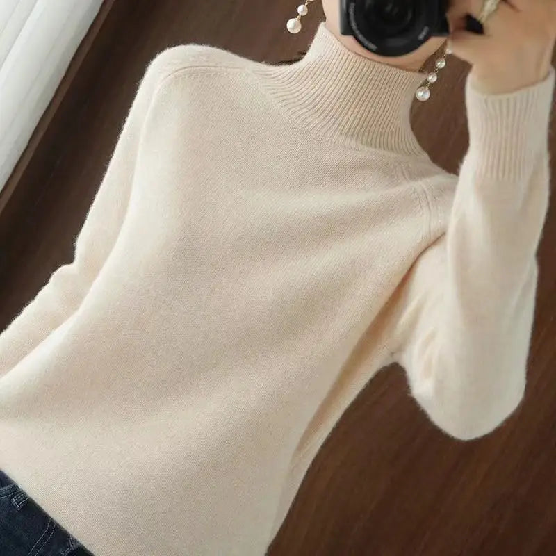 Women Turtleneck Sweater 2022 Fall Winter Sloid Color Cashmere Sweaters Jumper Female Casual Long-sleeved Bottoming Pullover