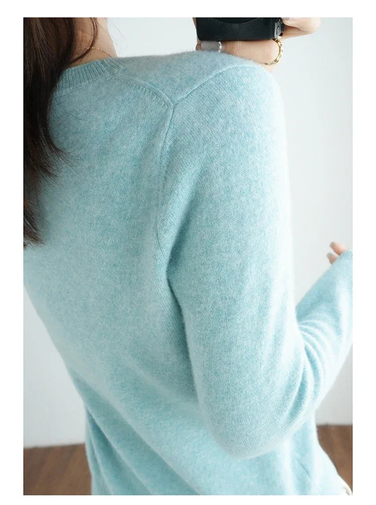 Autumn And Winter Cashmere Sweater Women's Crew Neck Pullover Casual Knitted Top Women's Short Undercoat Fashion 18 Colors