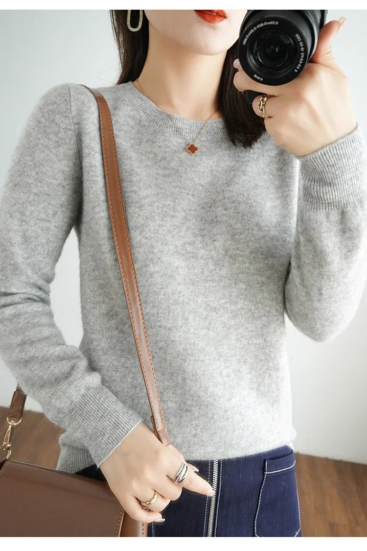 Autumn And Winter Cashmere Sweater Women's Crew Neck Pullover Casual Knitted Top Women's Short Undercoat Fashion 18 Colors