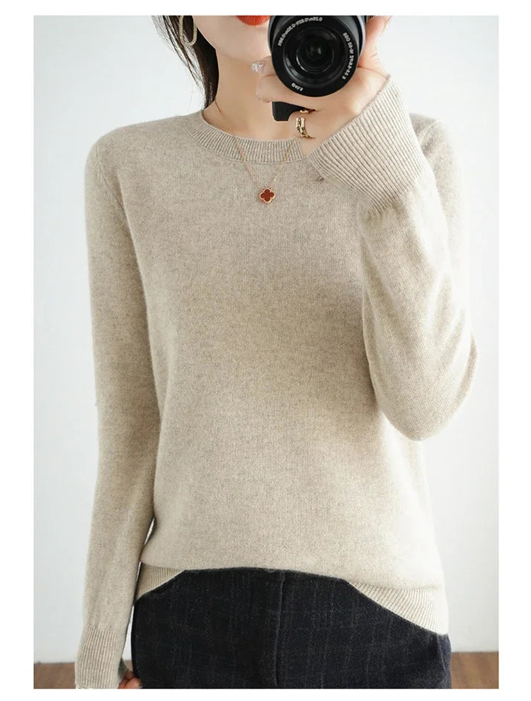 Autumn And Winter Cashmere Sweater Women's Crew Neck Pullover Casual Knitted Top Women's Short Undercoat Fashion 18 Colors