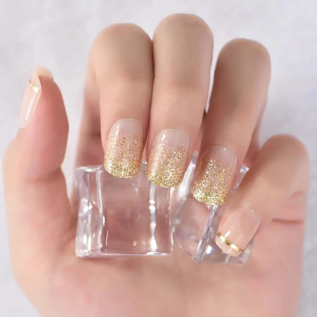 24pcs Short Full Cover Glitter Press On Nail Tips Fake Nails Charm Fingernails For Daily Wear Wedding Shopping Working With Tabs