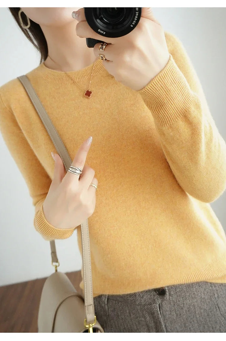 Autumn And Winter Cashmere Sweater Women's Crew Neck Pullover Casual Knitted Top Women's Short Undercoat Fashion 18 Colors