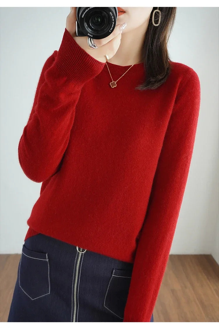 Autumn And Winter Cashmere Sweater Women's Crew Neck Pullover Casual Knitted Top Women's Short Undercoat Fashion 18 Colors