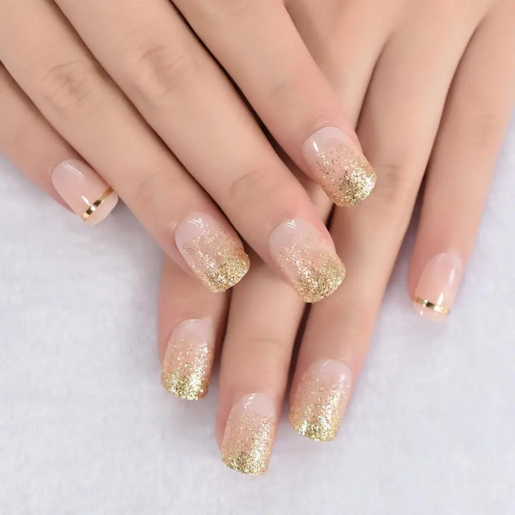 24pcs Short Full Cover Glitter Press On Nail Tips Fake Nails Charm Fingernails For Daily Wear Wedding Shopping Working With Tabs